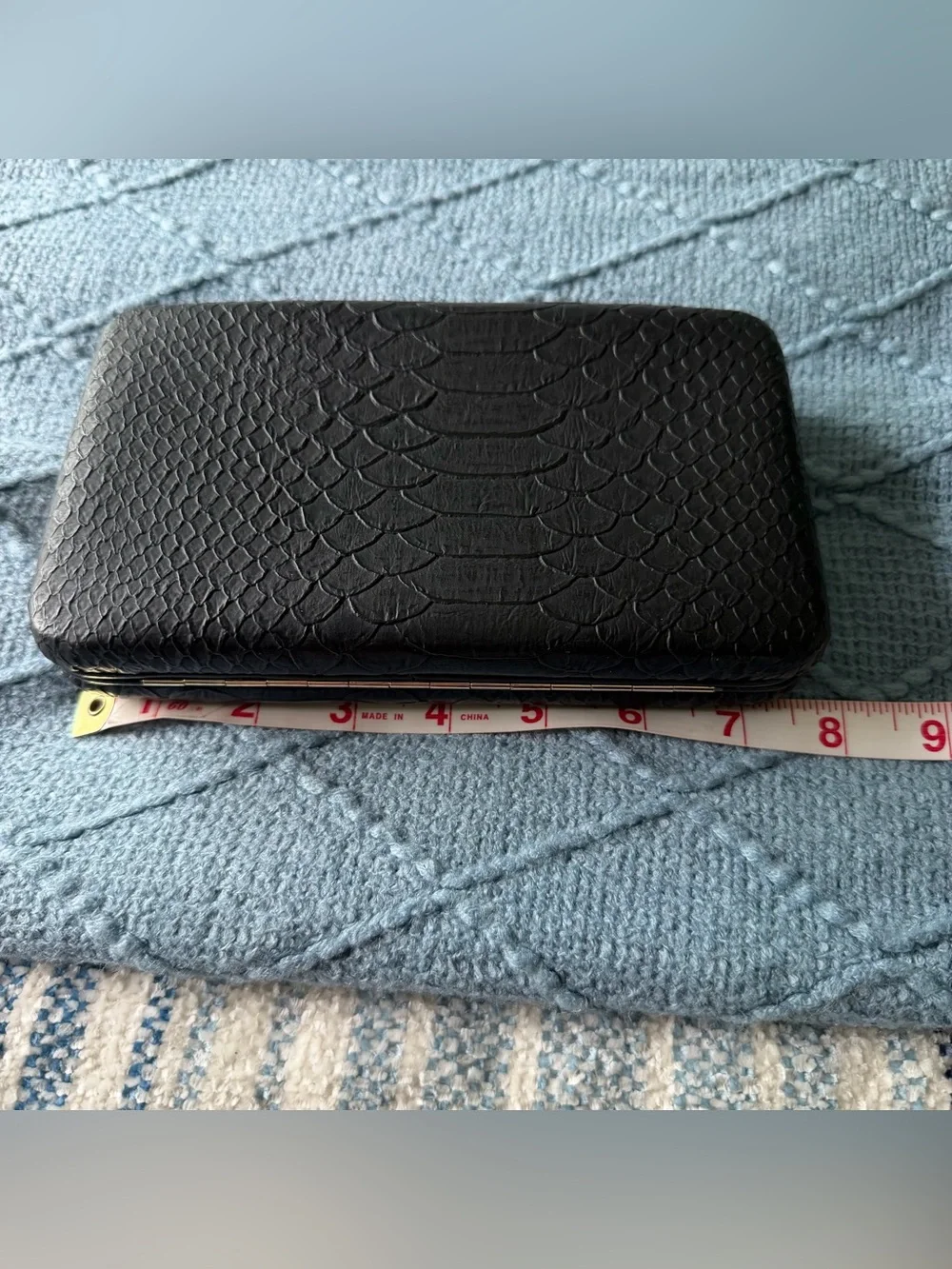 Black Textured Snake-Embossed clutch